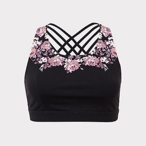 BLACK FLORAL WICKING SPORTS BRA